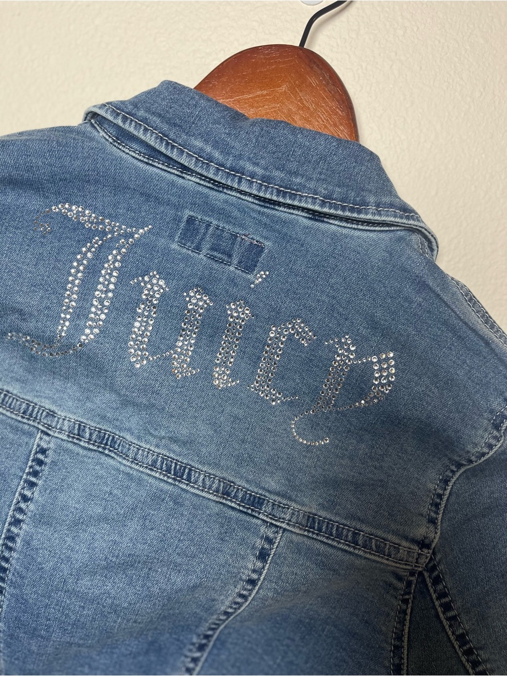 Juicy Couture Light Blue Denim Jacket with Rhinestone Logo